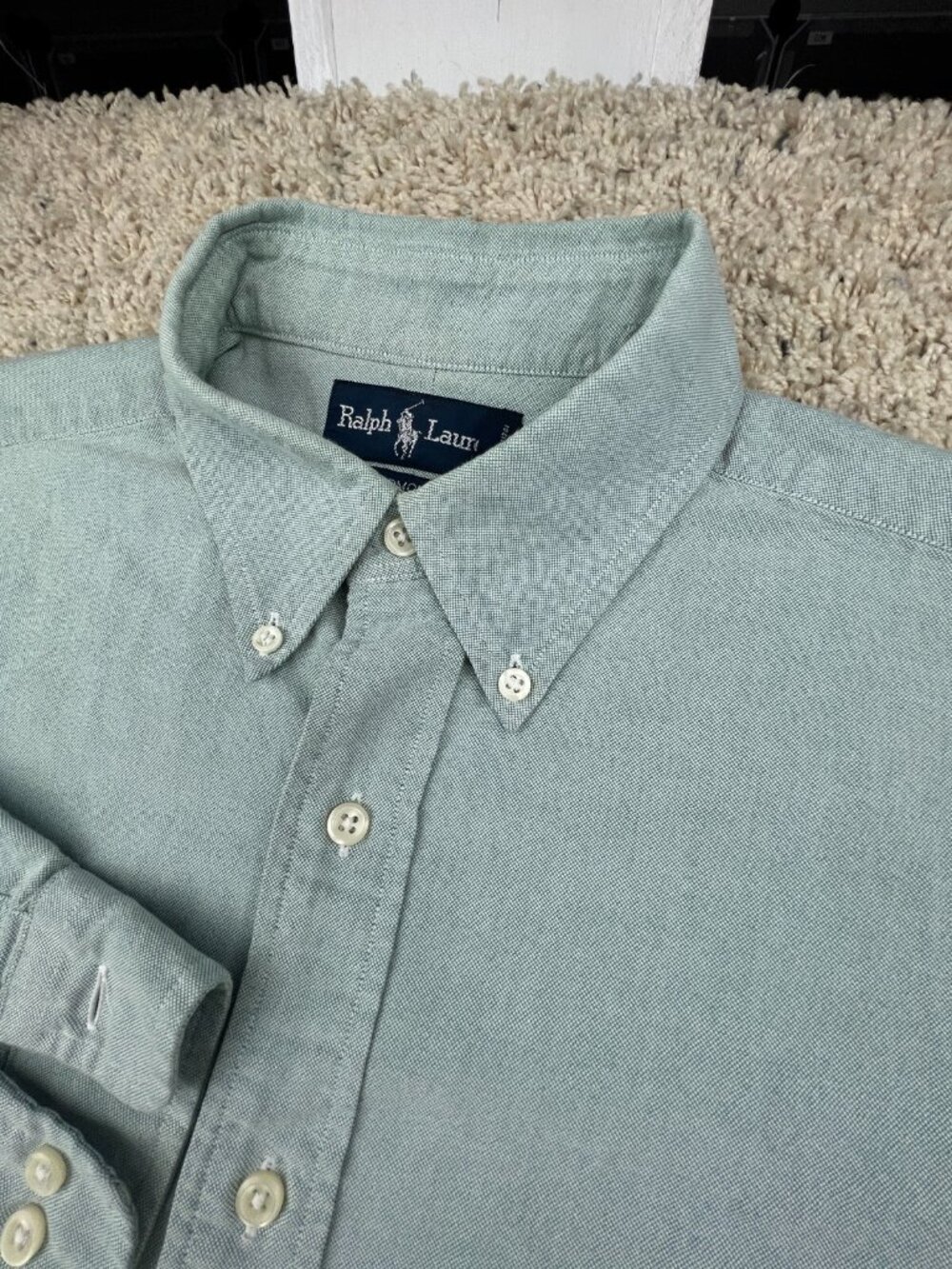 Ralph Lauren Long Sleeve Button Up Shirt Men’s Green Yarmouth 16 34/35 Cotton - Picture 10 of 12